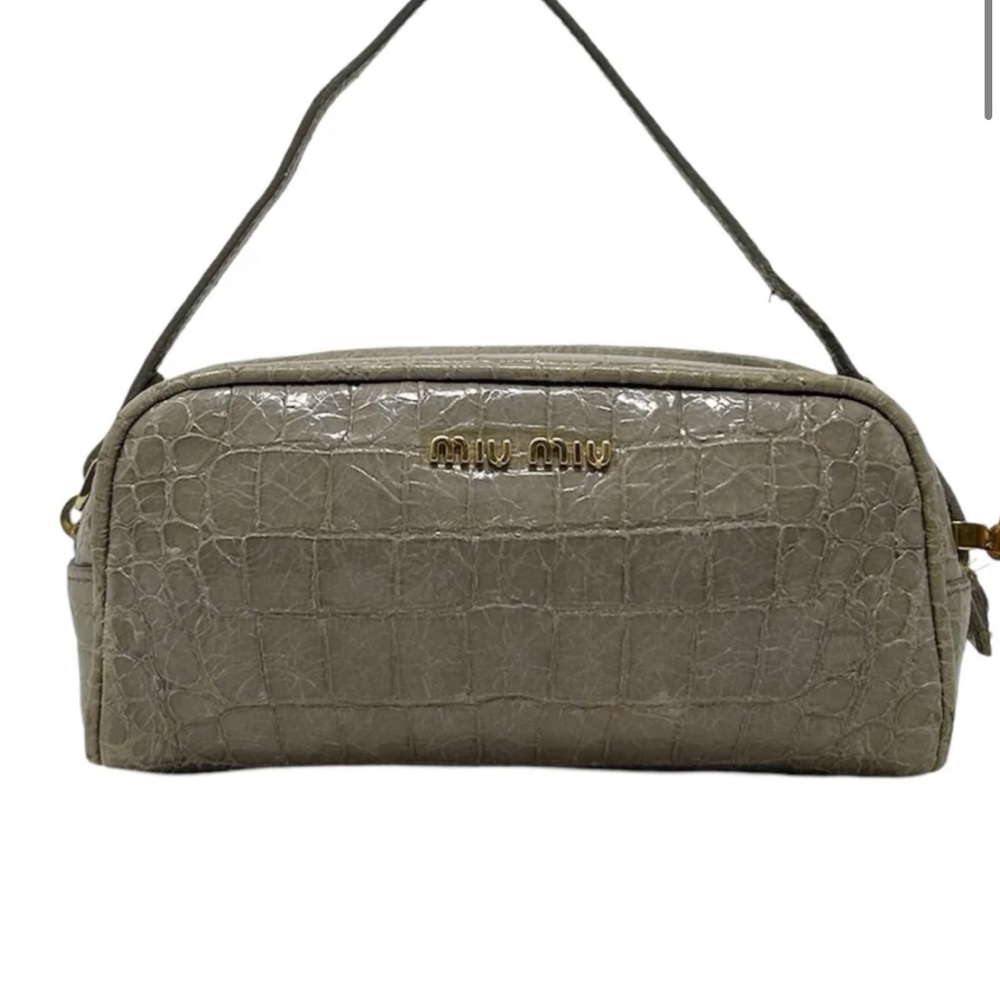Miu Miu Croc-Embossed Gray/Beige Handbag